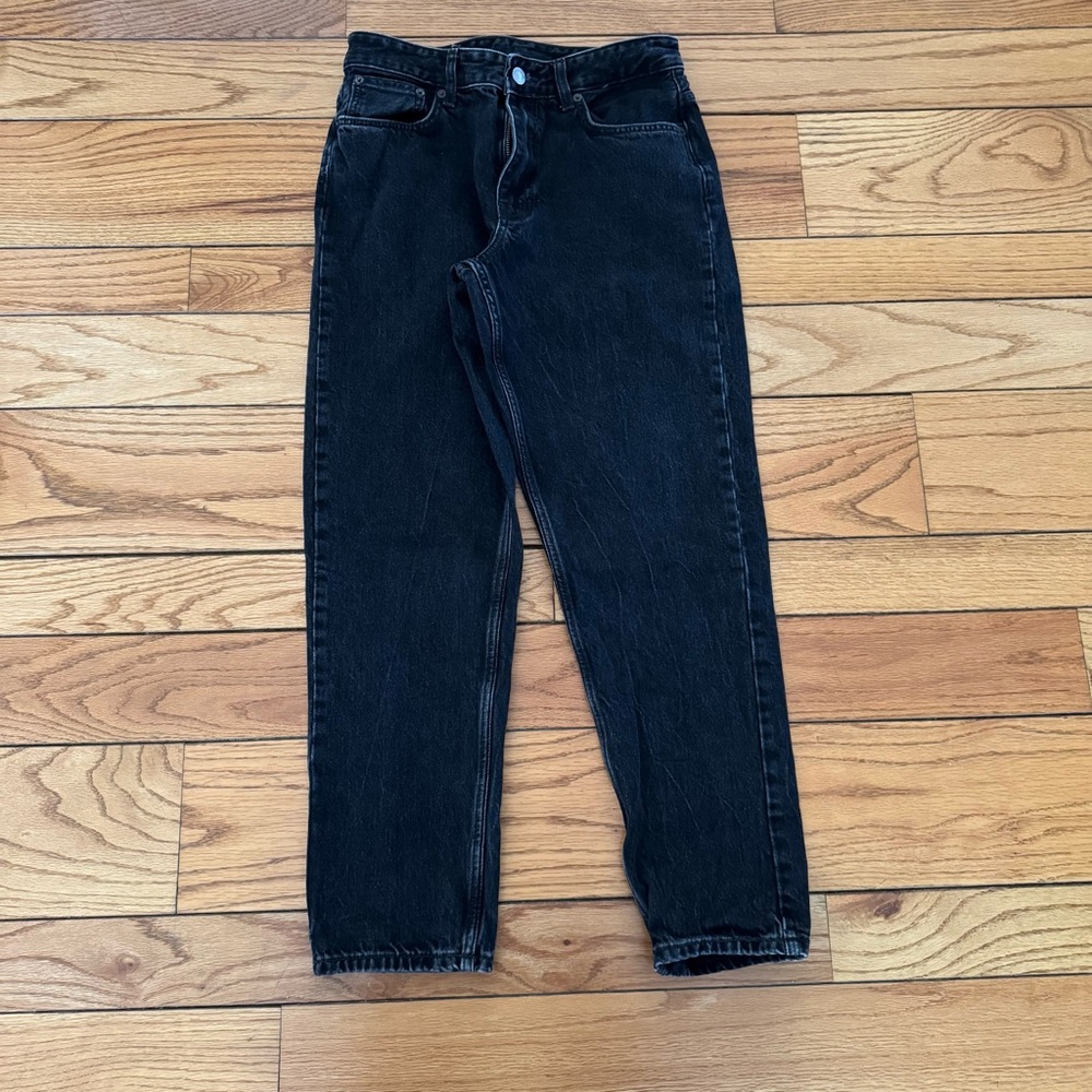 Zara Sz30 black denim MidRise taper ankle classic style jeans
